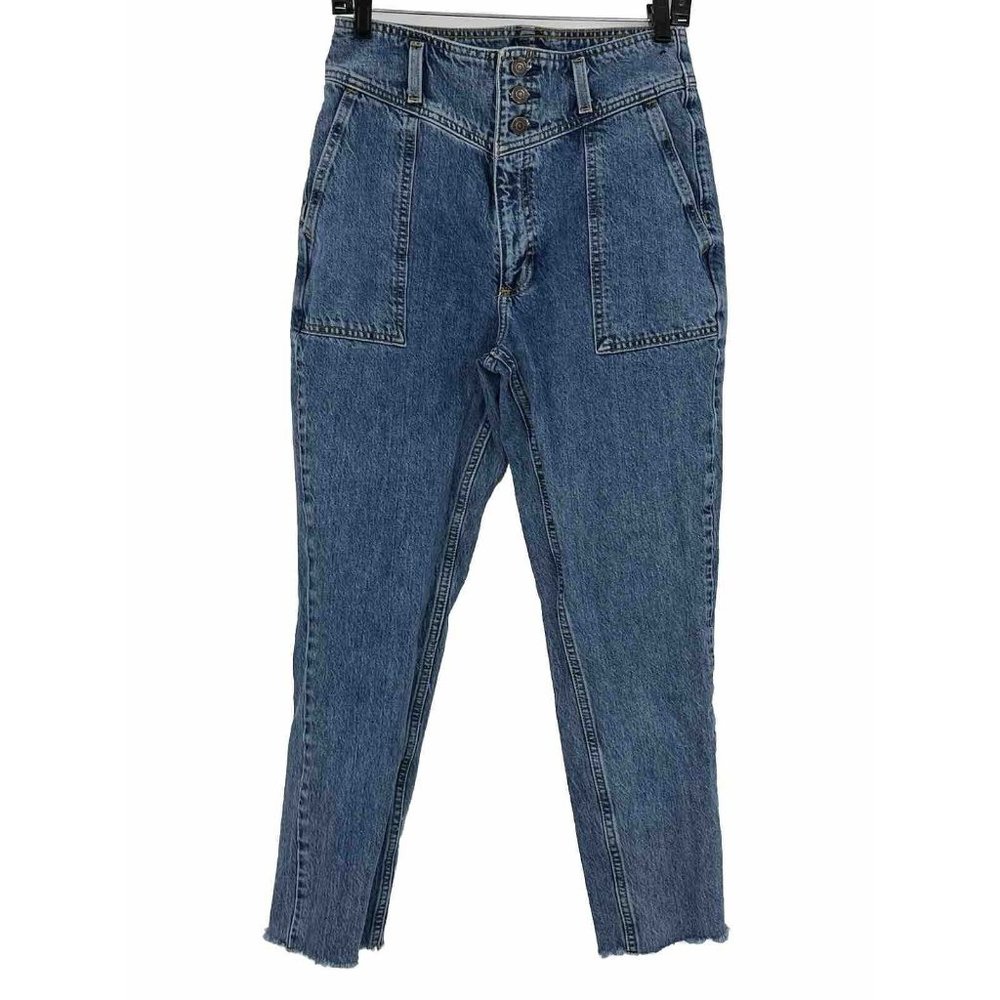 Abercrombie & Fitch 3 Button Mom Jeans‎ Size 26/2 High Rise Stretch Denim Blue
